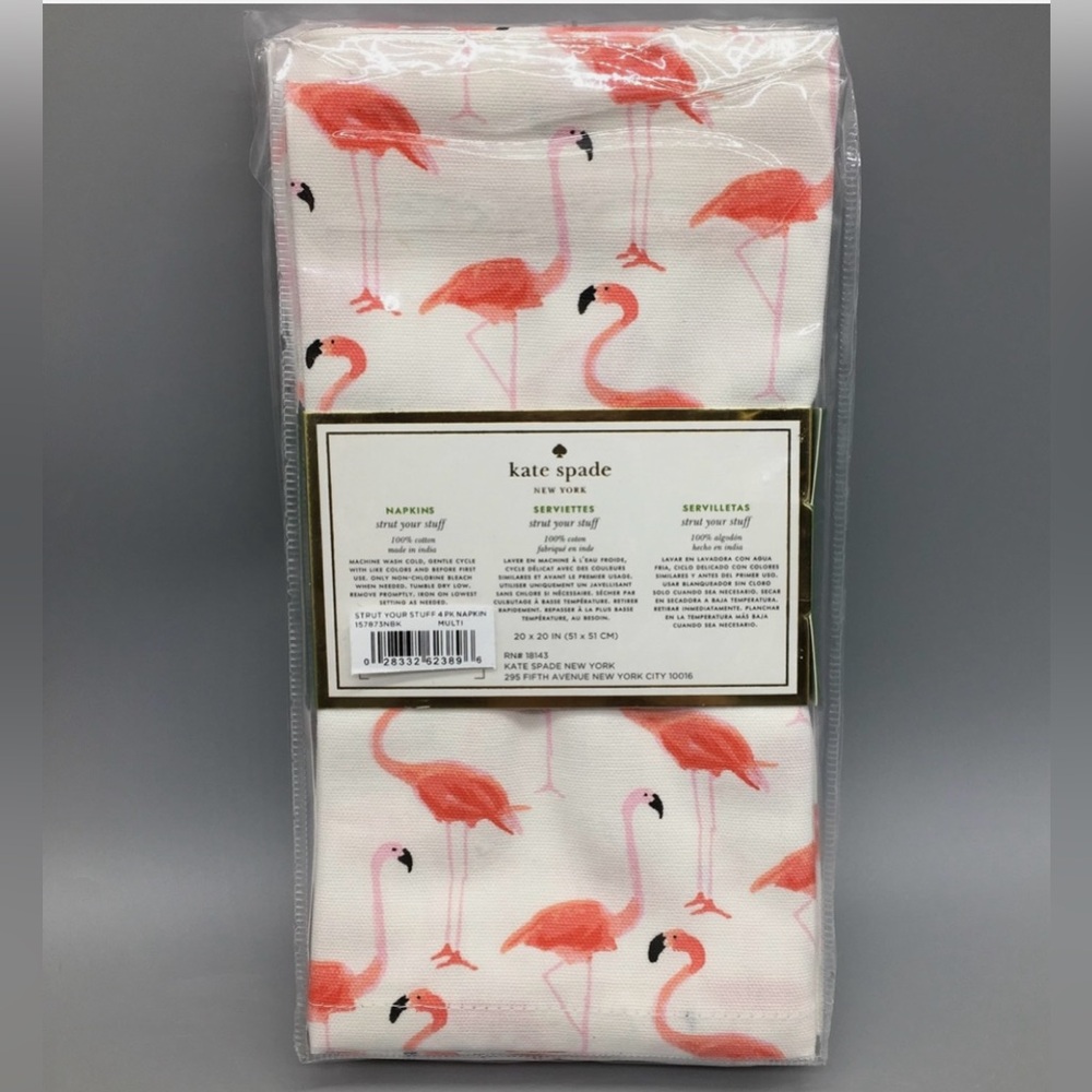 Kate Spade “Strut Your Stuff” Flamingo 100% Cotton Napkins Set 4 NIP - Picture 4 of 5